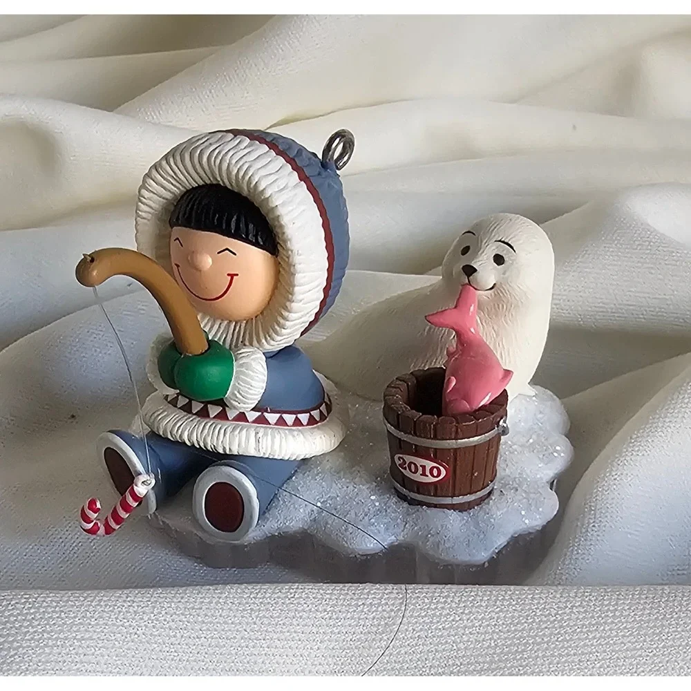 Hallmark Keepsake 2010 Ice Fishing Boy and Seal Christmas Ornament Dated Bucket